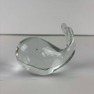VINTAGE MURANO HAND BLOWN CLEAR GLASS WHALE PAPERWEIGHT FIGURINE